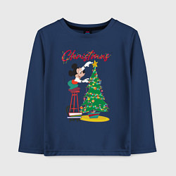 Лонгслив хлопковый детский Mickeys Christmas, цвет: тёмно-синий
