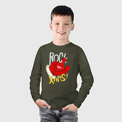 Лонгслив хлопковый детский Red mittens Rock this xmas, цвет: меланж-хаки — фото 2