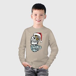 Лонгслив хлопковый детский X-mas Owl, цвет: миндальный — фото 2