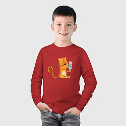 Лонгслив хлопковый детский Тигр с мороженым - символ года, цвет: красный — фото 2