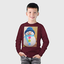 Лонгслив хлопковый детский Счастливый снеговичок, цвет: меланж-бордовый — фото 2