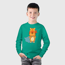 Лонгслив хлопковый детский Тигр - супергерой, цвет: зеленый — фото 2