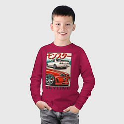 Лонгслив хлопковый детский Nissan Skyline Ниссан Скайлайн, цвет: маджента — фото 2