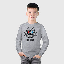 Лонгслив хлопковый детский QR кот в стерео очках, цвет: меланж — фото 2