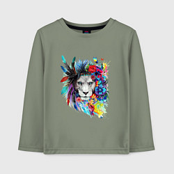 Детский лонгслив Лев в цветах и перьях