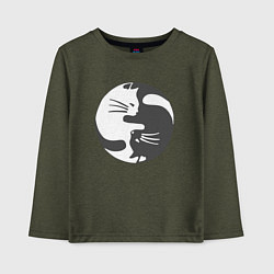 Лонгслив хлопковый детский Коты инь янь 01, цвет: меланж-хаки