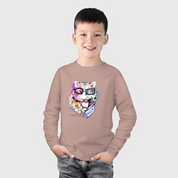 Лонгслив хлопковый детский Голова тигра эмоциональная с цветами и в рубашке в, цвет: пыльно-розовый — фото 2