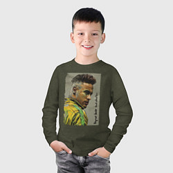 Лонгслив хлопковый детский Neymar Junior - Brazil national team, цвет: меланж-хаки — фото 2