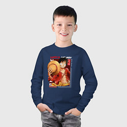 Лонгслив хлопковый детский Ван-Пис One Piece, Луффи Мугивара, цвет: тёмно-синий — фото 2