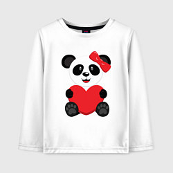 Лонгслив хлопковый детский Панда с сердцем на прозрачном фоне, цвет: белый