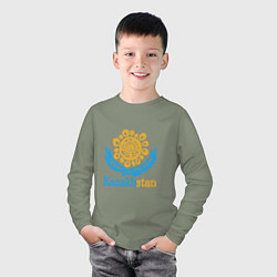 Лонгслив хлопковый детский Казахстан - Kazakhstan, цвет: авокадо — фото 2