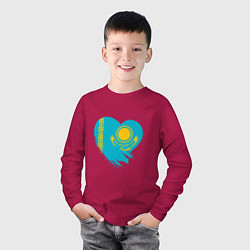 Лонгслив хлопковый детский Сердце - Казахстан, цвет: маджента — фото 2