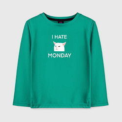 Лонгслив хлопковый детский I hate monday текст с котом, цвет: зеленый
