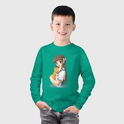 Лонгслив хлопковый детский Тору с котиками, цвет: зеленый — фото 2