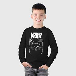 Лонгслив хлопковый детский Linkin Park, Линкин Парк, Рок кот, цвет: черный — фото 2