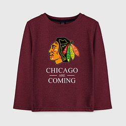 Лонгслив хлопковый детский Chicago are coming, Чикаго Блэкхокс, Chicago Black, цвет: меланж-бордовый