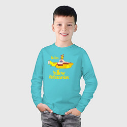 Лонгслив хлопковый детский On a Yellow Submarine, цвет: бирюзовый — фото 2