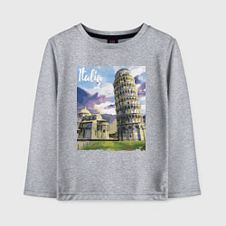 Лонгслив хлопковый детский Италия Пизанская башня, цвет: меланж