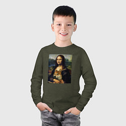 Лонгслив хлопковый детский Shiba Inu Mona Lisa, цвет: меланж-хаки — фото 2