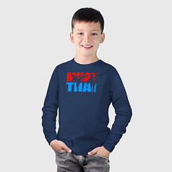Лонгслив хлопковый детский Муай Тай логотип, цвет: тёмно-синий — фото 2
