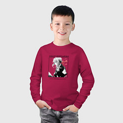 Лонгслив хлопковый детский Вайолет Эвергарден в квадрате с иероглифами, цвет: маджента — фото 2