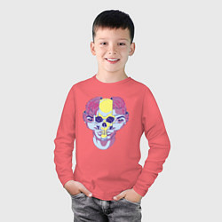 Лонгслив хлопковый детский Психоделический череп, цвет: коралловый — фото 2