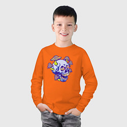 Лонгслив хлопковый детский Mushrooms & Skull, цвет: оранжевый — фото 2