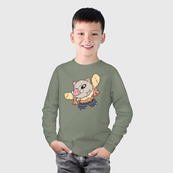 Лонгслив хлопковый детский Иноске и креветки, цвет: авокадо — фото 2