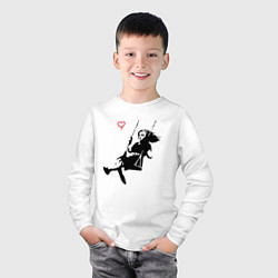 Лонгслив хлопковый детский Banksy - Бэнкси девочка на качелях, цвет: белый — фото 2
