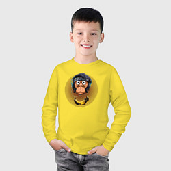 Лонгслив хлопковый детский Обезьяна - в наушниках, цвет: желтый — фото 2