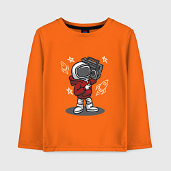 Лонгслив хлопковый детский Космонавт с магнитофоном, цвет: оранжевый