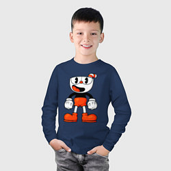 Лонгслив хлопковый детский Cuphead красная чашечка, цвет: тёмно-синий — фото 2