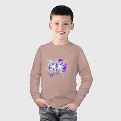 Лонгслив хлопковый детский Неоновая зелено-фиолетовая бабочка, цвет: пыльно-розовый — фото 2