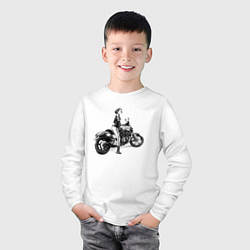 Лонгслив хлопковый детский Японская девушка на мотоцикле, цвет: белый — фото 2
