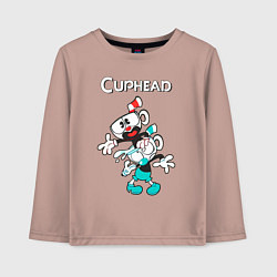 Лонгслив хлопковый детский Cuphead веселые чашечки, цвет: пыльно-розовый