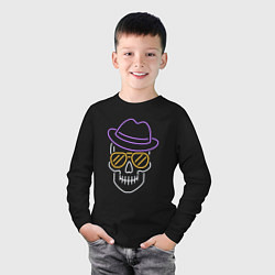 Лонгслив хлопковый детский Череп в шляпе Неон, цвет: черный — фото 2