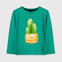 Лонгслив хлопковый детский Кактус в горшке с рожицей, цвет: зеленый