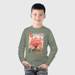 Лонгслив хлопковый детский Цветущая Сакура Япония, цвет: авокадо — фото 2