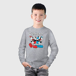 Лонгслив хлопковый детский Cuphead Чашечки, цвет: меланж — фото 2