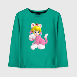 Лонгслив хлопковый детский Принцесса Персик - кошка Super Mario 3D Land, цвет: зеленый