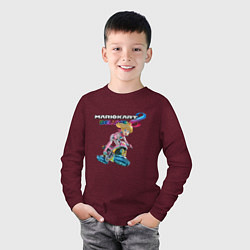 Лонгслив хлопковый детский Принцесса Персик гонщица Mario Kart 8 Deluxe, цвет: меланж-бордовый — фото 2