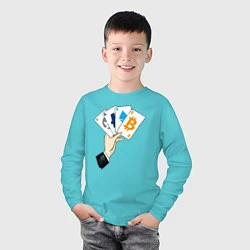 Лонгслив хлопковый детский Криптовалютные карты, цвет: бирюзовый — фото 2