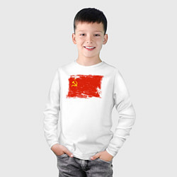 Лонгслив хлопковый детский Рваный флаг СССР, цвет: белый — фото 2