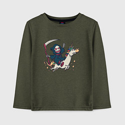 Лонгслив хлопковый детский Смерть на единороге Death on unicorn, цвет: меланж-хаки