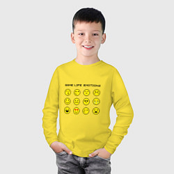 Лонгслив хлопковый детский Life game emotions black, цвет: желтый — фото 2