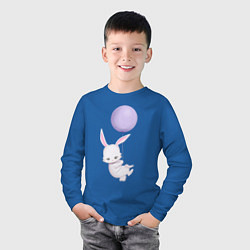 Лонгслив хлопковый детский Милый Крольчонок Летит На Воздушном Шаре, цвет: синий — фото 2