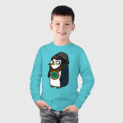 Лонгслив хлопковый детский Пингвин бастард, цвет: бирюзовый — фото 2