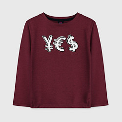 Детский лонгслив YES юань, евро, доллар