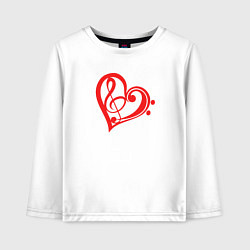 Детский лонгслив Скрипичный и басовый ключи красные в сердце