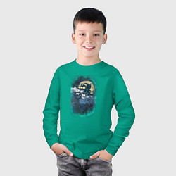 Лонгслив хлопковый детский Трэйлы и горы, цвет: зеленый — фото 2